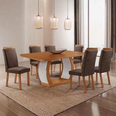 Mesa de Jantar Milena 6 Lugares Retangular MDF Marrom e Off White Moderna