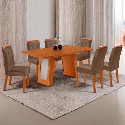 Mesa de Jantar Carolina com Cadeiras Carol 6 Lugares Tampo MDF Canto Copo sem Vidro Off White