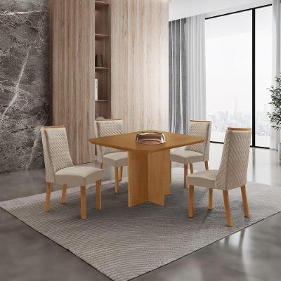 Mesa de Jantar Olimpia 4 Lugares Quadrada MDF Creme com Cadeiras Carolina Moderna 90CM