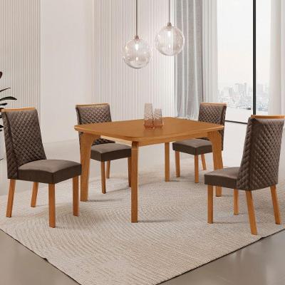 Mesa de Jantar Liz 4 Lugares Retangular MDF Laminado 120CM Marrom Moderna 4 Cadeiras Yasmin