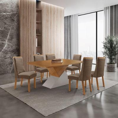 Mesa de Jantar Aster 6 Lugares Retangular MDF 180CM Off White com Cadeiras Carolina Moderna