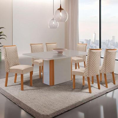 Mesa de Jantar Isadora 6 Lugares Retangular MDF Vidro Copo 180CM Off White Moderna