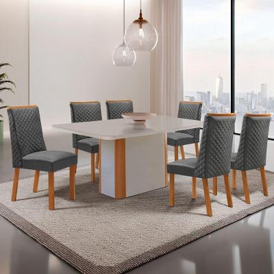 Mesa de Jantar Isadora 6 Lugares Retangular MDF com Vidro Grafite Moderna 180CM
