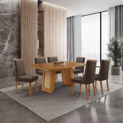 Mesa de Jantar Carolina 6 Lugares Retangular MDF Marrom e Veludo Moderna 180CM