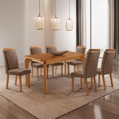 Mesa de Jantar Liz 6 Lugares Retangular MDF 180CM Creme com 6 Cadeiras Aline Moderna