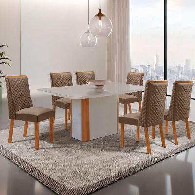 Mesa de Jantar Isadora 6 Lugares Retangular MDF com Vidro 180CM Off White Moderna