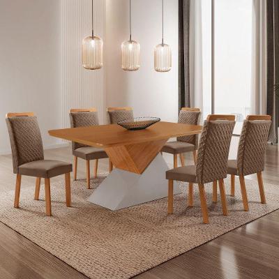Conjunto de Jantar Aster e Aline 6 Lugares Tampo MDF Cadeiras Veludo Off White 180CM Moderna