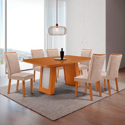 Conjunto de Jantar Carolina 4 Lugares Tampo MDF Cadeiras Lisa Veludo Creme Naturale Moderna