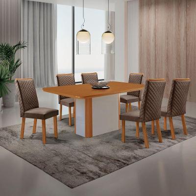 Conjunto de Jantar Isadora 6 Lugares Tampo MDF Cadeiras Lira Veludo Marrom 180CM Moderna
