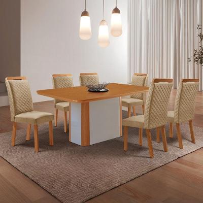 Conjunto de Jantar Isadora 6 Lugares Tampo MDF Cadeiras Estofadas 180CM Moderna