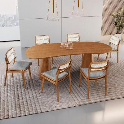 Conjunto de Jantar Noronha 6 Lugares Tampo MDF com Cadeiras Eva Premium Quartzo Imbuia 180CM