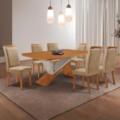 Conjunto de Jantar Yasmin Lorena 6 Lugares Tampo MDF Canto Copo Off White 180CM Moderna