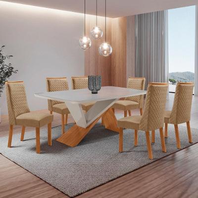 Conjunto de Jantar Yasmin 6 Lugares Tampo MDF Cadeiras Veludo Off White 180CM Moderna