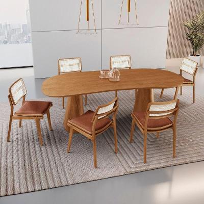 Conjunto de Jantar Noronha 6 Lugares Tampo MDF com Cadeiras Eva Premium Estofadas Imbuia Mobilare