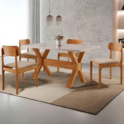 Conjunto de Jantar Star 4 Lugares Laqueado com Vidro Milano Laq Off Cinam Imbuia 120CM Moderna
