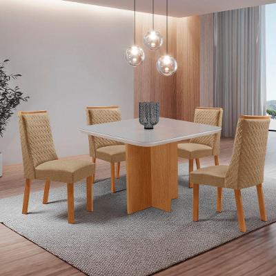 Mesa de Jantar Olimpia 4 Lugares Quadrada MDF com Vidro 90CM Off White Moderna 90CM