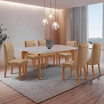 Conjunto de Jantar Liz 6 Lugares Tampo MDF com Vidro Serigrafado Off White 180CM Moderna