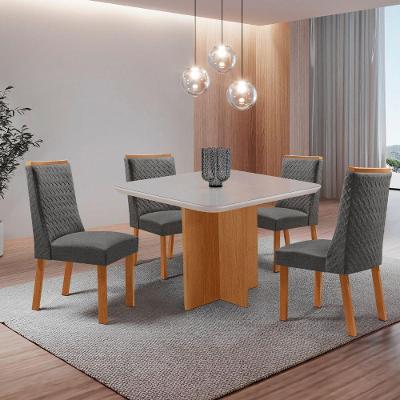 Mesa de Jantar Olimpia 4 Lugares Quadrada MDF com Vidro 134CM Grafite Moderna