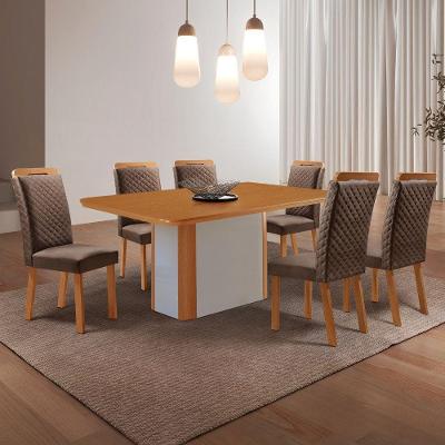 Conjunto de Jantar Isadora e Lorena 6 Lugares Tampo MDF Veludo Marrom 180CM Moderna
