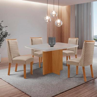 Mesa de Jantar Olimpia 4 Lugares Quadrada MDF com Vidro 120CM Off White Moderna