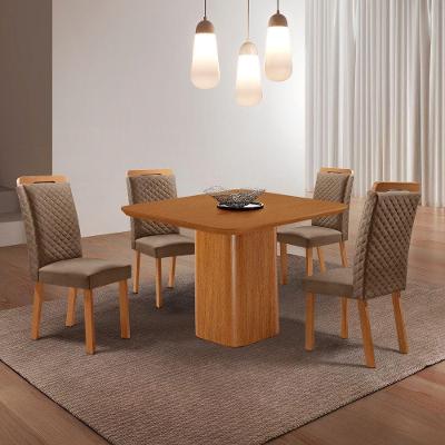 Conjunto de Jantar Isadora e Lorena 4 Lugares Tampo MDF Cadeiras Veludo Off White 90CM Moderna