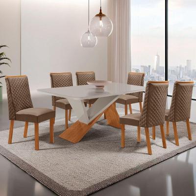 Mesa de Jantar Yasmin 6 Lugares Retangular MDF Vidro Copo 180CM Moderna