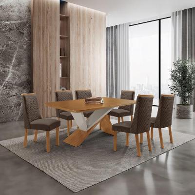 Mesa de Jantar Yasmin 6 Lugares Retangular MDF Marrom e Natural Moderna 180CM