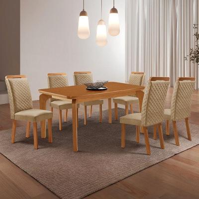 Conjunto de Jantar Liz e Lorena 6 Lugares Tampo MDF Canto Copo 180CM Moderna