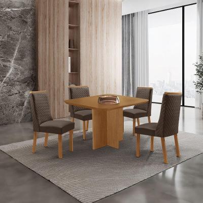 Mesa de Jantar Olimpia 4 Lugares Quadrada MDF Marrom Moderna 90CM