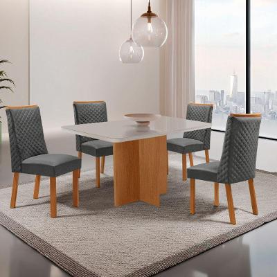 Conjunto de Jantar Olimpia 4 Lugares Tampo MDF com Cadeiras Yasmin Grafite 120CM Moderna