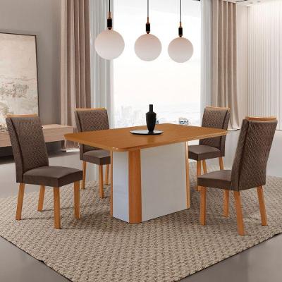Conjunto de Jantar Isadora 4 Lugares Tampo MDF Cadeiras Lisa Veludo Marrom 120CM Moderna