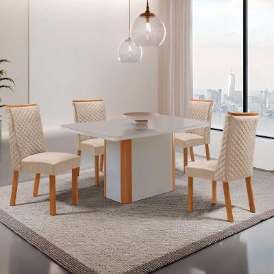 Conjunto de Jantar Isadora 4 Lugares Tampo MDF com Cadeiras Yasmin Veludo Creme 120CM Moderna