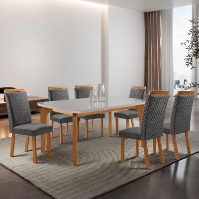 Mesa de Jantar Liz 6 Lugares Retangular MDF com Vidro 180CM Grafite Moderna