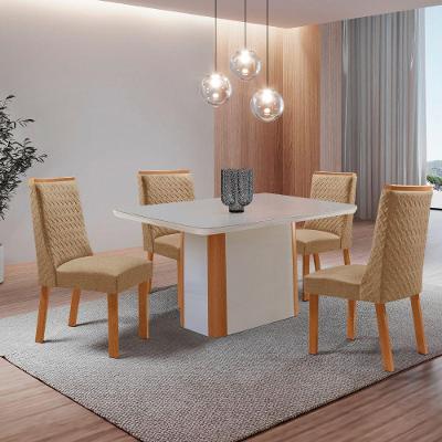 Conjunto de Jantar Isadora 4 Lugares Tampo MDF Cadeiras Estofadas Off White 120CM Moderna