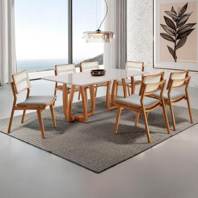 Conjunto de Jantar Flora 6 Lugares Tampo em Vidro com Cadeiras Eva Premium Off White Imbuia Mobilare