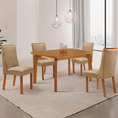 Mesa de Jantar Liz 4 Lugares Retangular MDF Laminado 120CM Amadeirado com Cadeiras Yasmin Moderna