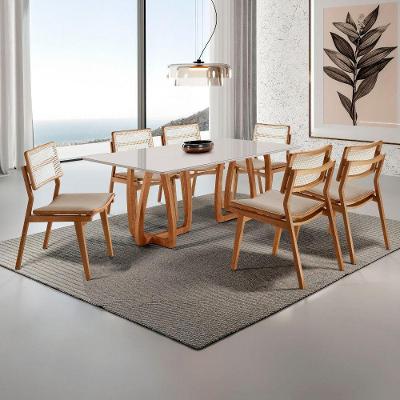Conjunto de Jantar Flora 6 Lugares Tampo em Vidro Cadeiras Eva Premium Bege 180CM Moderna