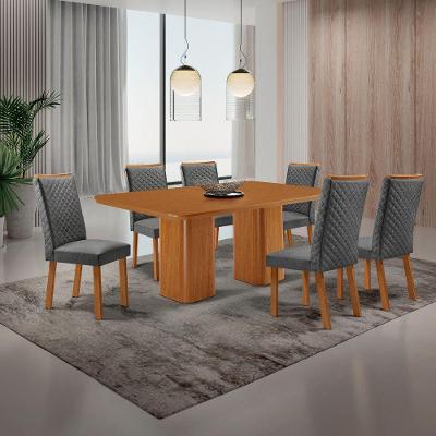Conjunto de Jantar Eloise Lira 6 Lugares Tampo MDF Base Torre Grafite 180CM Moderna