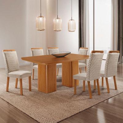 Conjunto de Jantar Eloise e Aline 6 Lugares Tampo MDF Cadeiras Veludo Creme 180CM Moderna