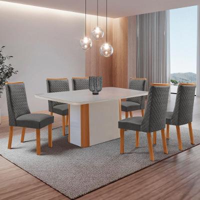 Mesa de Jantar Isadora 6 Lugares Retangular MDF com Vidro 180CM Grafite Moderna