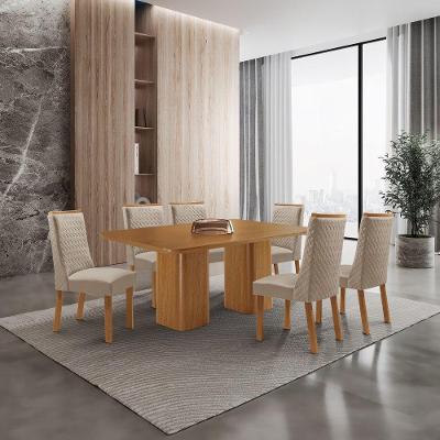 Conjunto de Jantar Eloise 6 Lugares Tampo MDF Canto Copo Cadeiras Carolina Veludo Creme 180CM
