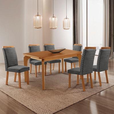 Mesa de Jantar Liz Aline 6 Lugares Retangular Tampo MDF 180CM Grafite Naturalle Moderna