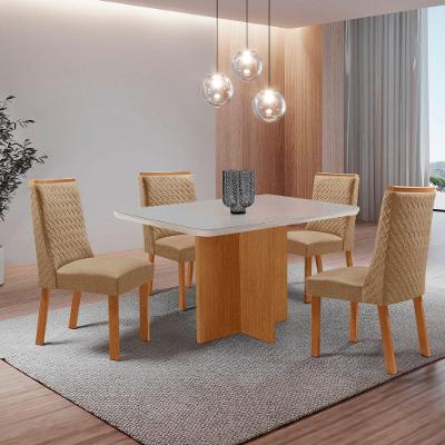 Mesa de Jantar Olimpia 4 Lugares Retangular MDF com Vidro 120CM Off White Moderna
