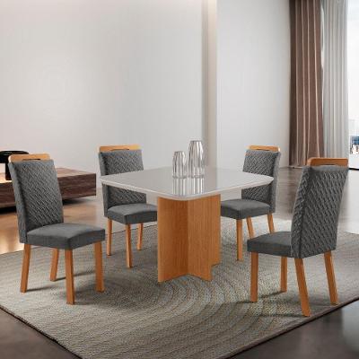 Mesa de Jantar Olimpia 4 Lugares Quadrada MDF com Vidro 90CM Grafite Moderna 90CM