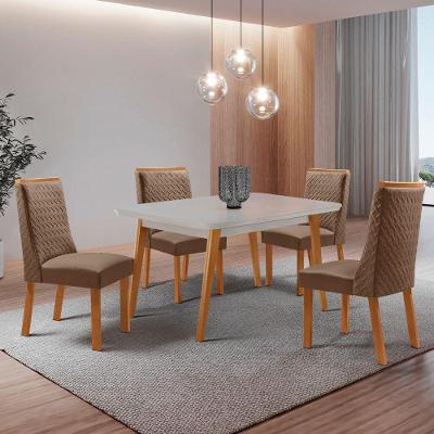 Mesa de Jantar Copper 4 Lugares Retangular MDF com Vidro 120CM Off White Moderna