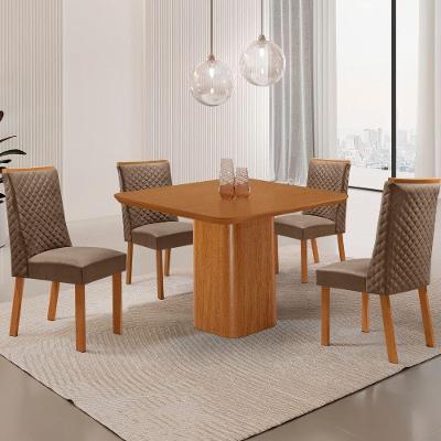 Mesa de Jantar Eloise 4 Lugares Quadrada MDF 90CM Off White com 4 Cadeiras Yasmin Moderna