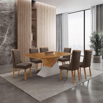 Mesa de Jantar Aster 6 Lugares Retangular MDF 180CM Marrom com Cadeiras Carolina Moderna