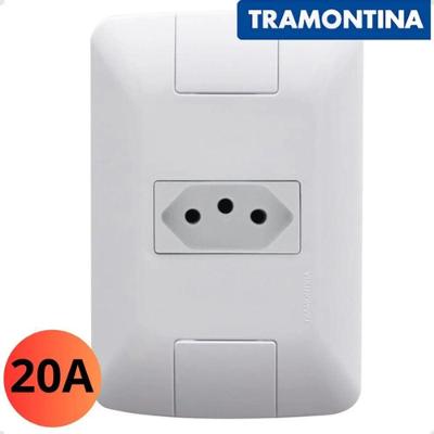 Conjunto de Tomada com Placa 2P+T 4X2 20A Aria Branco Brilho Sistema Modular Tramontina