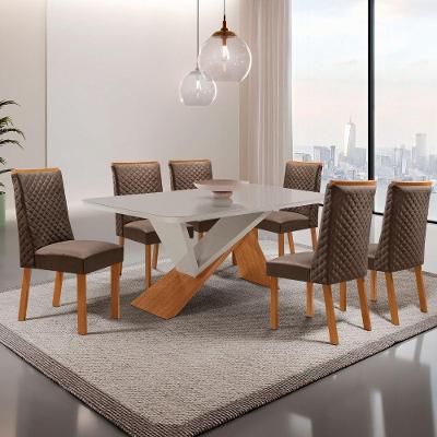 Mesa de Jantar Yasmin 6 Lugares Retangular MDF com Vidro Marrom Moderna 180CM