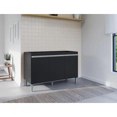 Balcão Gabinete de Pia Manu 3 Portas 120CM Preto AJL Móveis